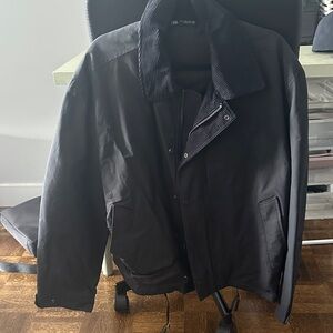 Zara Men's Dark Jacket with Corduroy Collar